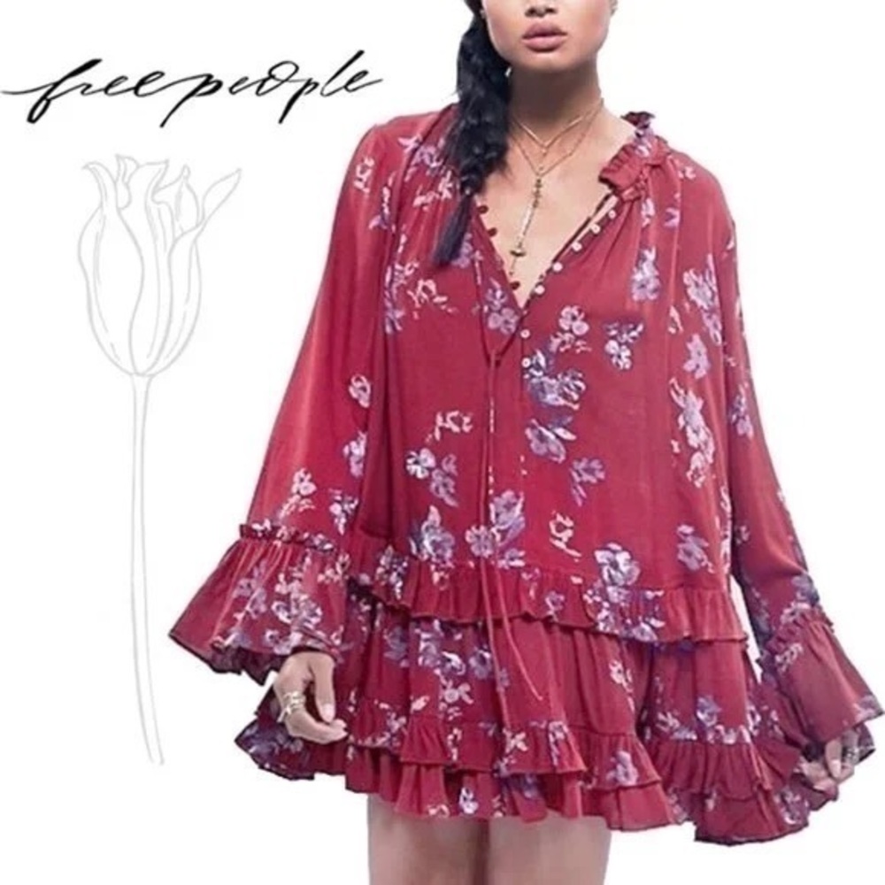Free People cloverfield oversized flowy tunic mini dress top medium